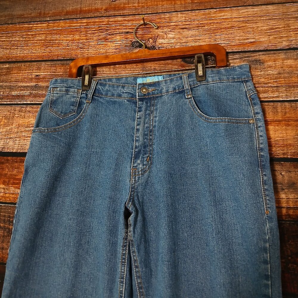 JeanBay Jeans Plus Size 16 W Capri Blue Ramie Denim Embroidered Vintage Y2K - Picture 4 of 9